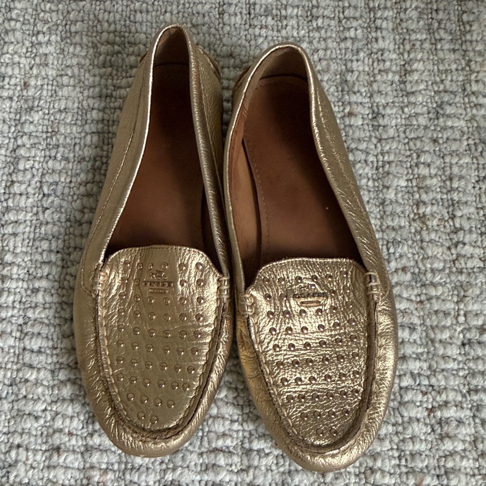 Coach Metallic Gold Leather Orlene Driving Loafers